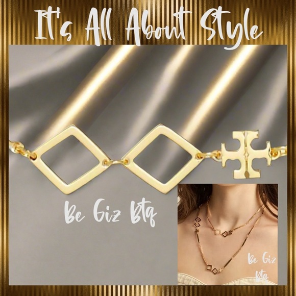NWT Tory Burch Authentic Roxanne Geo Goldtone Long Geometric Links Necklace